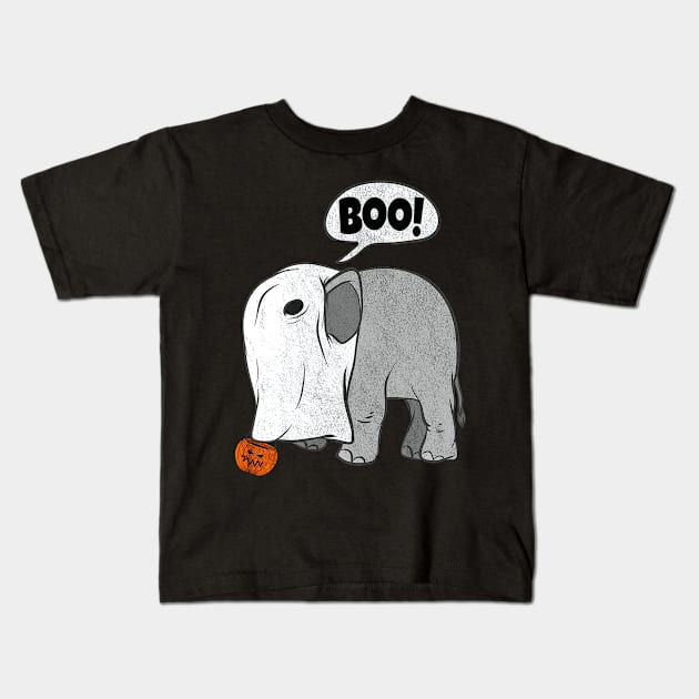 Funny Halloween Elephant Ghost Costume Cute Boo Jack O Lantern Kids T-Shirt by luxembourgertreatable